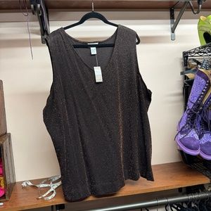 Avenue Brown/Gold/Copper Metallic Sleeveless Top, size 26/28 NWT